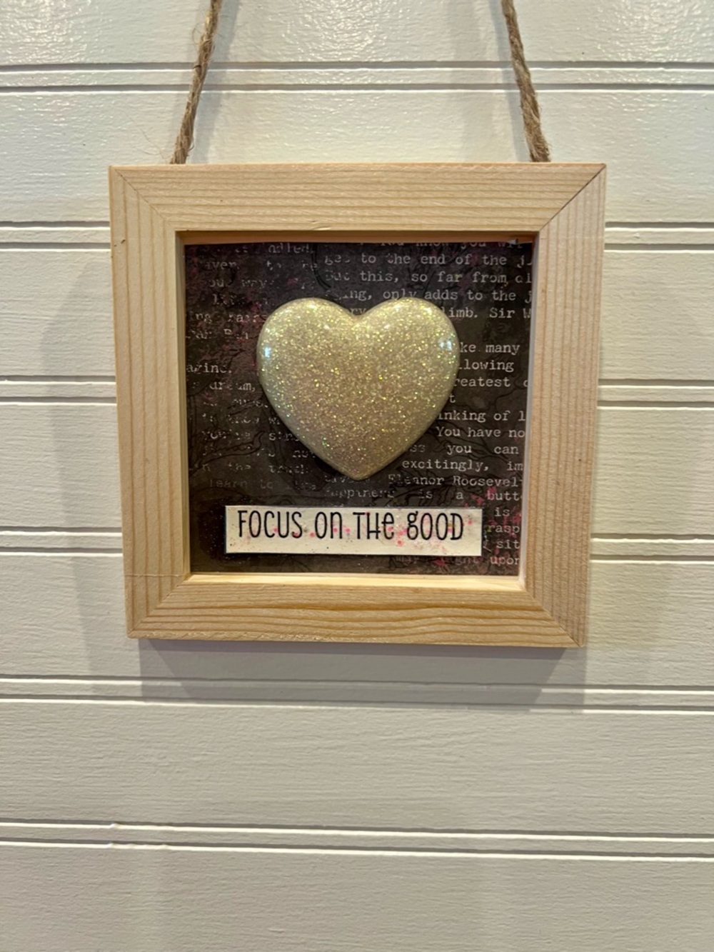 Rustic Wood Framed Glitter Heart Wall Art - Focus On The Good